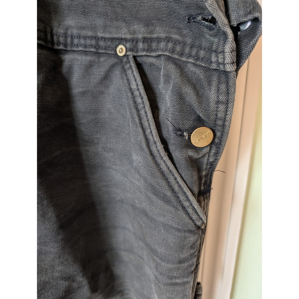 Vtg Carhartt Black Duck Insulated Overalls Double Knee 48-50 Distressed Workwear - Picture 6 of 16